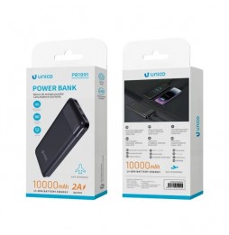 Unico Power Bank 10000mAh 10W 2 Porte USB-A Micro-USB Type-C LED Nero Sottile