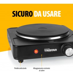 Tristar Fornello Elettrico Ghisa 1500w Campeggio Acciaio Termostato 5 Livelli