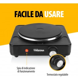 Tristar Fornello Elettrico Ghisa 1500w Campeggio Acciaio Termostato 5 Livelli