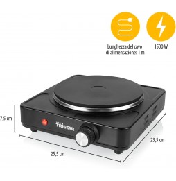 Tristar Fornello Elettrico Ghisa 1500w Campeggio Acciaio Termostato 5 Livelli