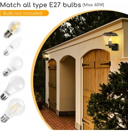 Aigostar Lampada da Parete Applique Esterno Lanterna E27 Giardino IP44 Nero 60W