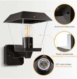 Aigostar Lampada da Parete Applique Esterno Lanterna E27 Giardino IP44 Nero 60W