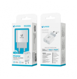 Unico Caricabatteria Rete USB-C PD 20W Fast Charger Bianco 3A Uscita Stabile