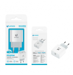 Unico Caricabatteria Rete USB-C PD 20W Fast Charger Bianco 3A Uscita Stabile