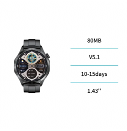 Unico Smartwatch Militare Sport Display HD 1.43" Chiamate Cardio Bluetooth 5.1 Nero
