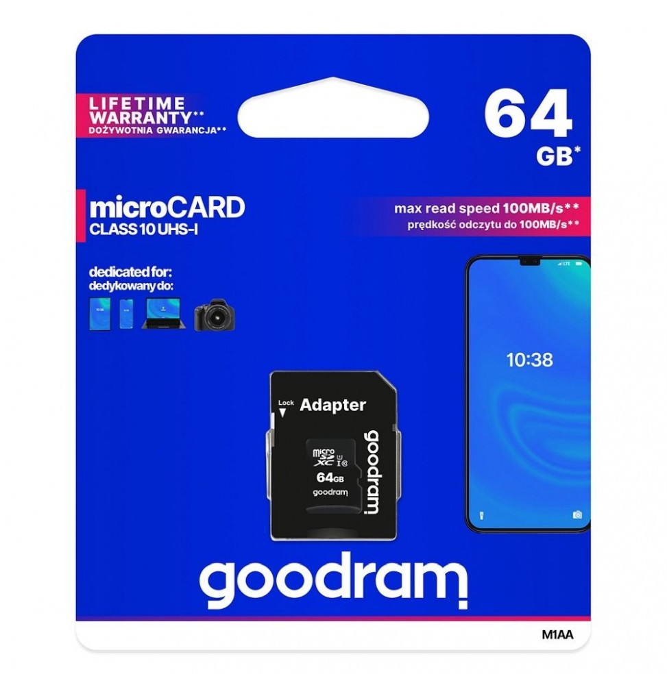 GOODRAM Scheda di memoria microSD 64 GB 100 MB/s classe 10 UHS adattatore SD