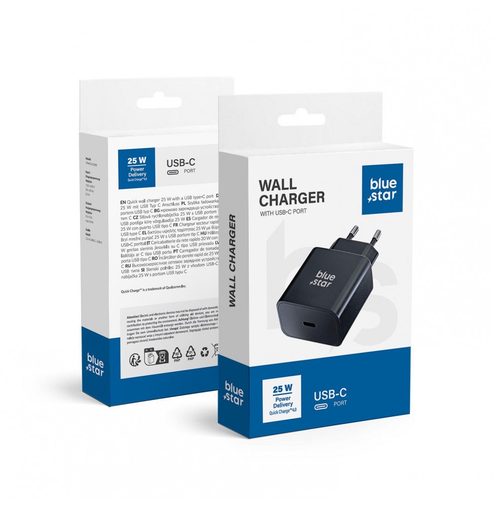 BLUE STAR CARICATORE RAPIDO UNIVERSALE USB C - 3A 25W  PD E QC 4.0