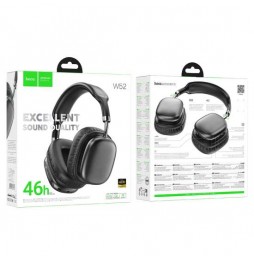 Hoco Cuffie Wireless W52 Nere Bluetooth 5.4 46 Ore Musica Pieghevoli