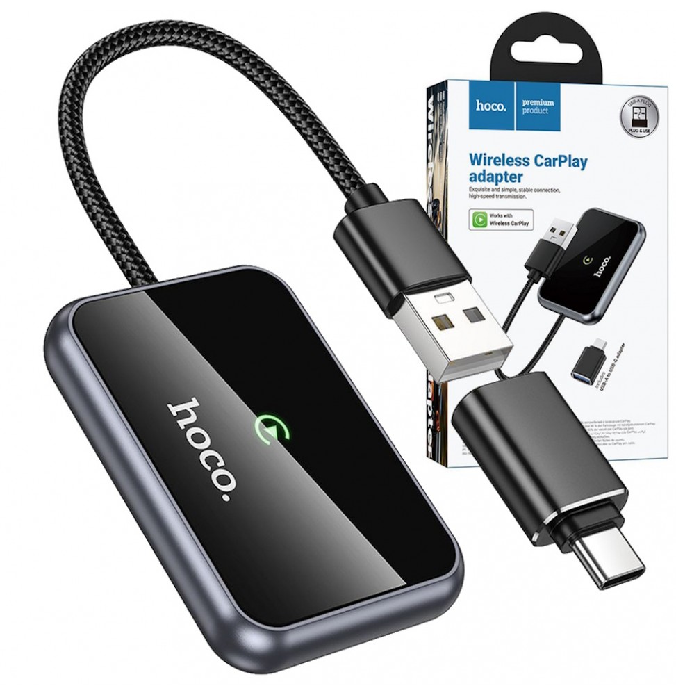Hoco  Adattatore CarPlay Wireless Hoco HU1 Nero USB A / USB C