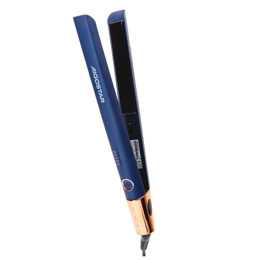 Aigostar Piastra Per Capelli 2 In 1 Lisciante E Arricciante 55W Blu-Oro 5 Livelli