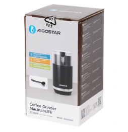 Aigostar Macinacaffè Elettrico 150W Lame Inox 70g Nero Trasparente Compatto