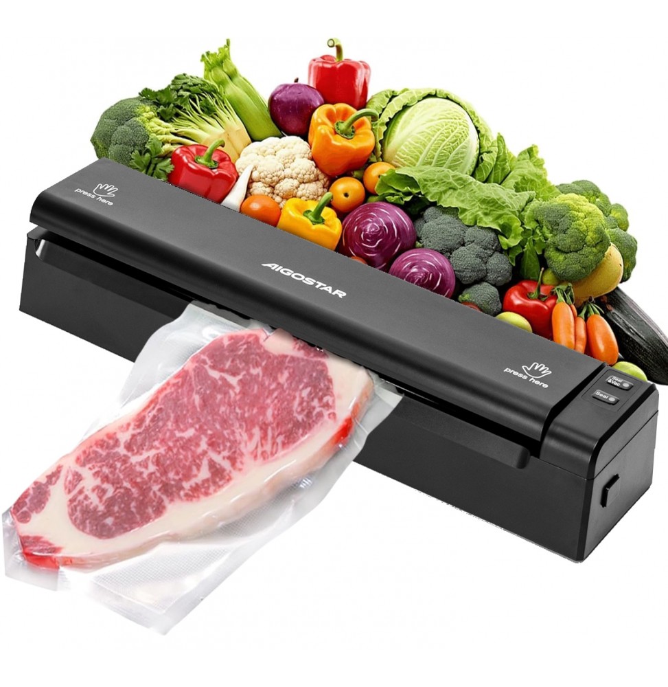 Aigostar Macchina Sottovuoto Alimenti 110W Sigilla Sacchetti Professionale Nero