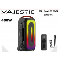 Majestic FLAME 66 PRO Speaker Bluetooth 480 WATT Luci LED Batteria 4000mAh Ingressi USB MIC AUX IPX5