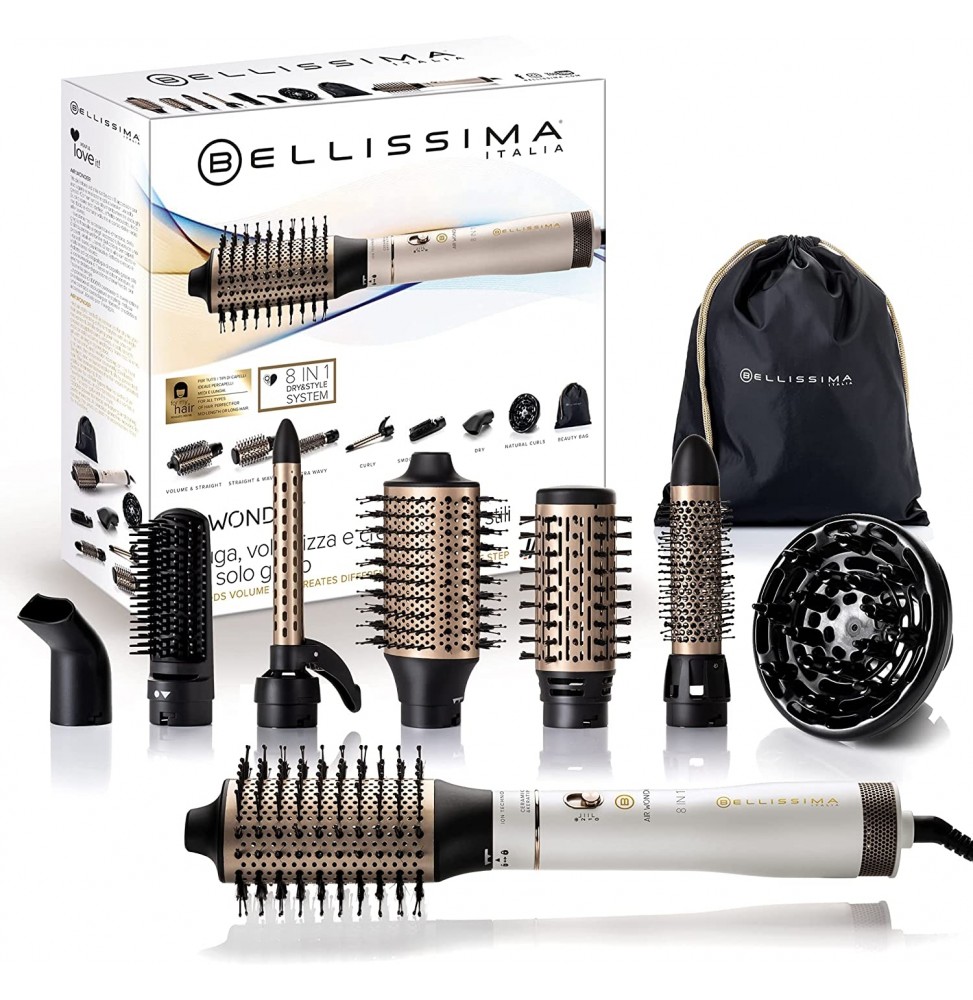 Imetec Bellissima 8 in1 Air Wonder Spazzola ad Aria Calda in Ceramica e Cheratina 1000 W