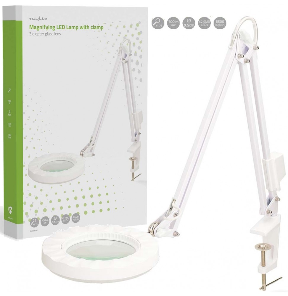 Nedis Lampada da Tavolo con Lente d’Ingrandimento 3 Diottrie 6500K 6W 700 lm
