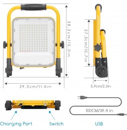 Aigostar Faretto da Cantiere LED Portatile 30W Ricaricabile IP65 5000mAh