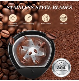 Aigostar Macinacaffè Elettrico 200W | Lame Inox | 60g | Nero/Trasparente