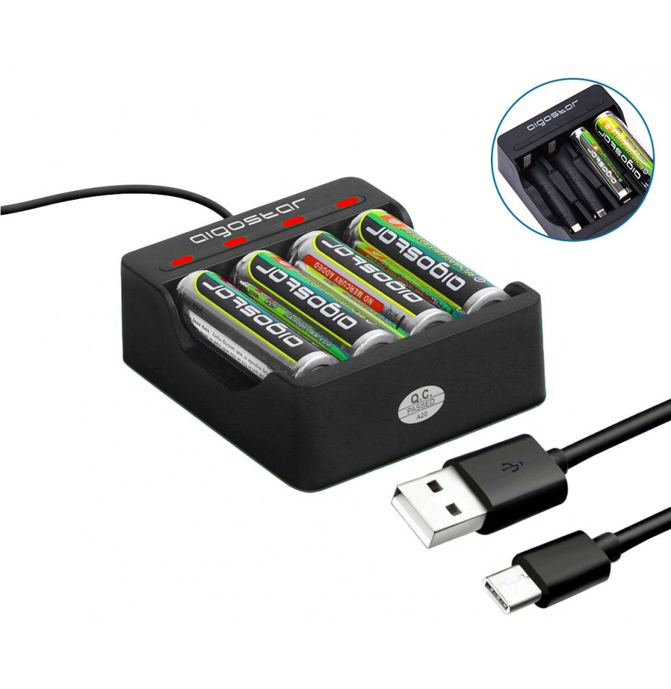 Aigostar Caricabatterie Universale 4 Slot AA AAA NiMH NiCd USB