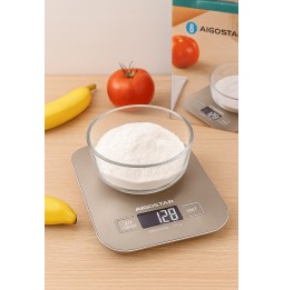 Aigostar Bilancia da Cucina Digitale 5 Kg in Acciaio Inox – Funzione Tara, Display LCD, 4 Unità di Misura