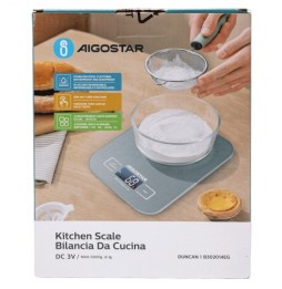 Aigostar Bilancia da Cucina Digitale 5 Kg in Acciaio Inox – Funzione Tara, Display LCD, 4 Unità di Misura