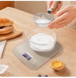Aigostar Bilancia da Cucina Digitale 5 Kg in Acciaio Inox – Funzione Tara, Display LCD, 4 Unità di Misura