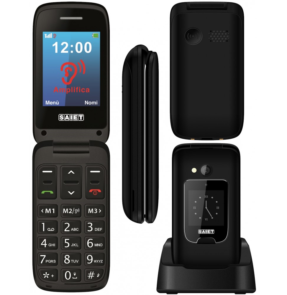 Saiet SCUDO TRE+ Cellulare per Anziani con Tasto SOS e Audio Amplificato Nero
