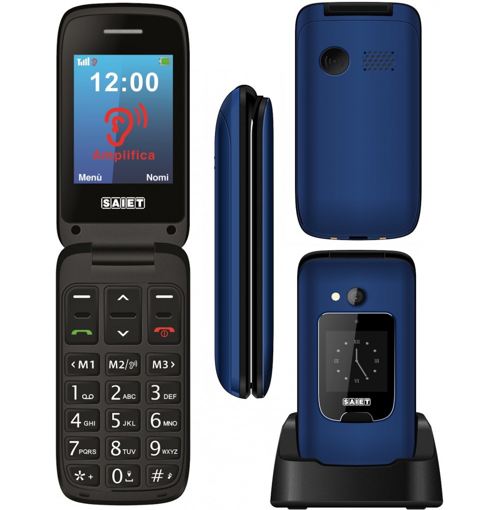 Saiet SCUDO TRE+ Cellulare per Anziani con Tasto SOS e Audio Amplificato Blu