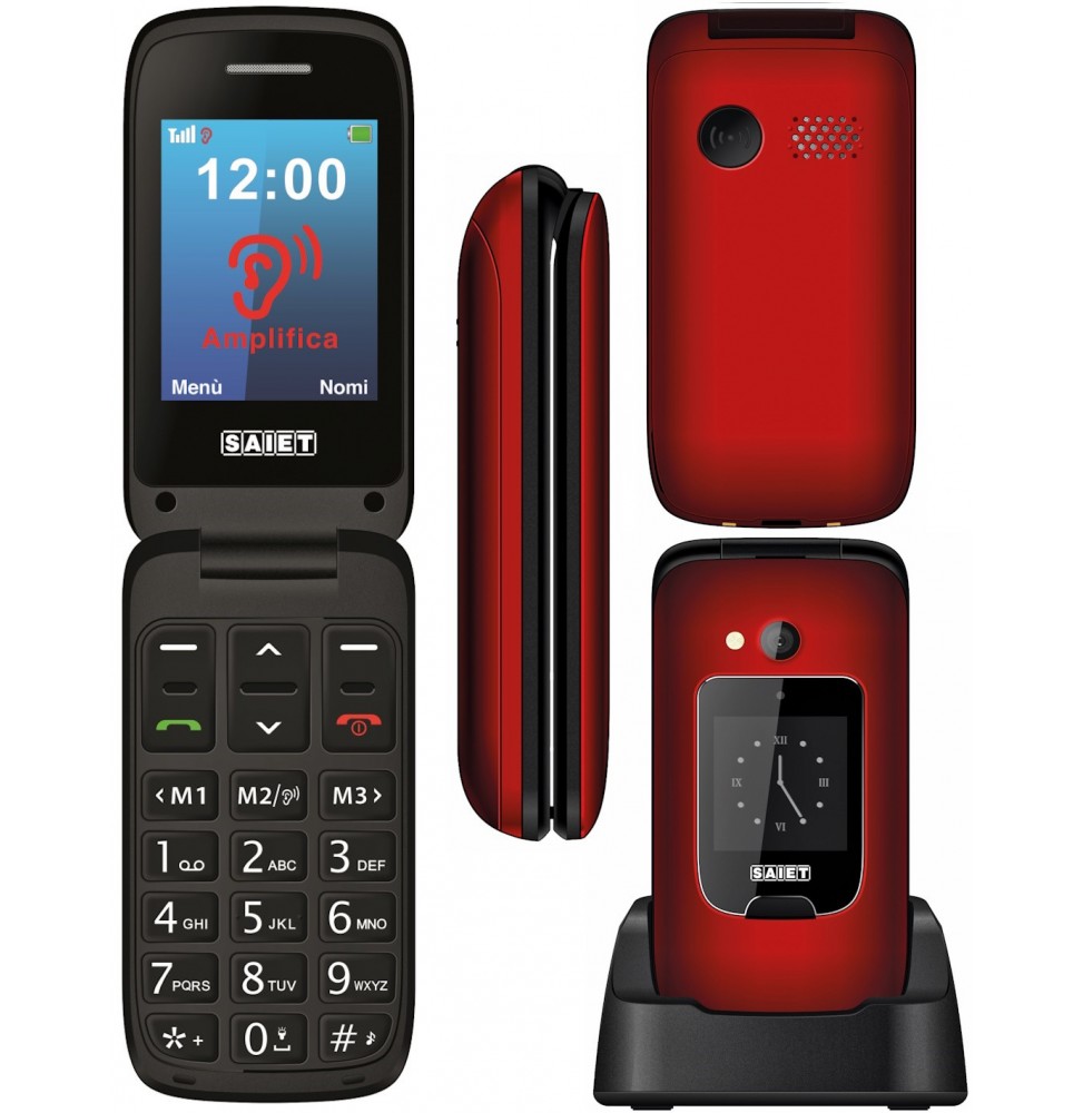 Saiet SCUDO TRE+ Cellulare per Anziani con Tasto SOS e Audio Amplificato Red