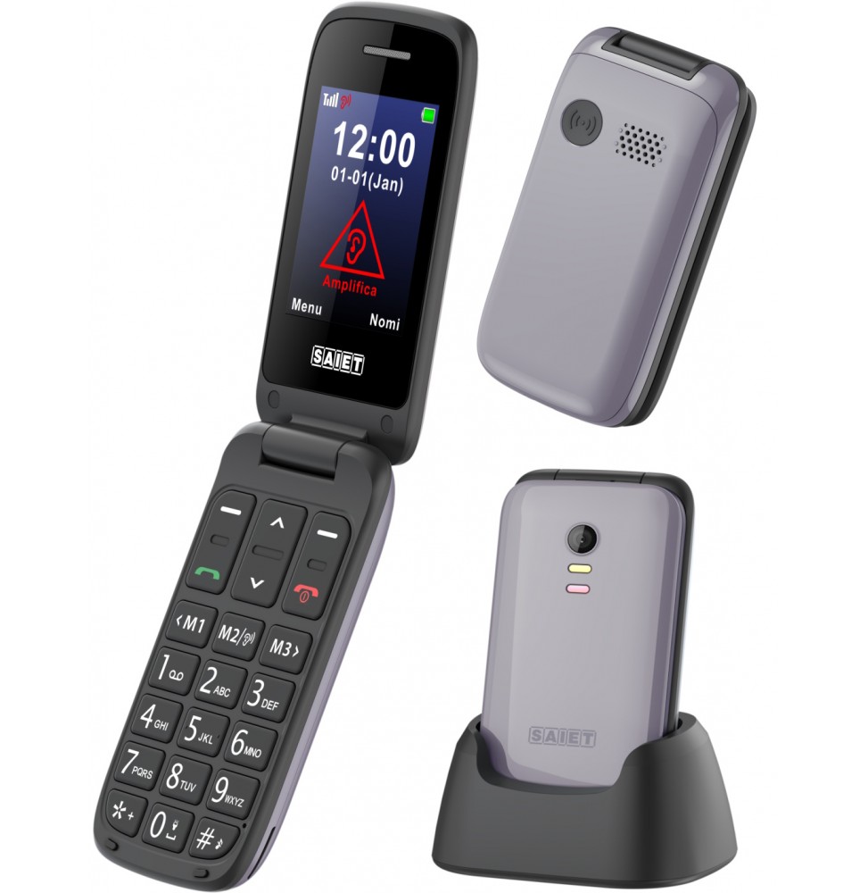 Saiet SCUDO TRE – Cellulare con Sportellino per Anziani, Tasti Grandi, SOS e Audio Potenziato Grigio