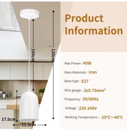 Aigostar Lampadario A Sospensione Moderno E27 Max 40W Acciaio Bianco