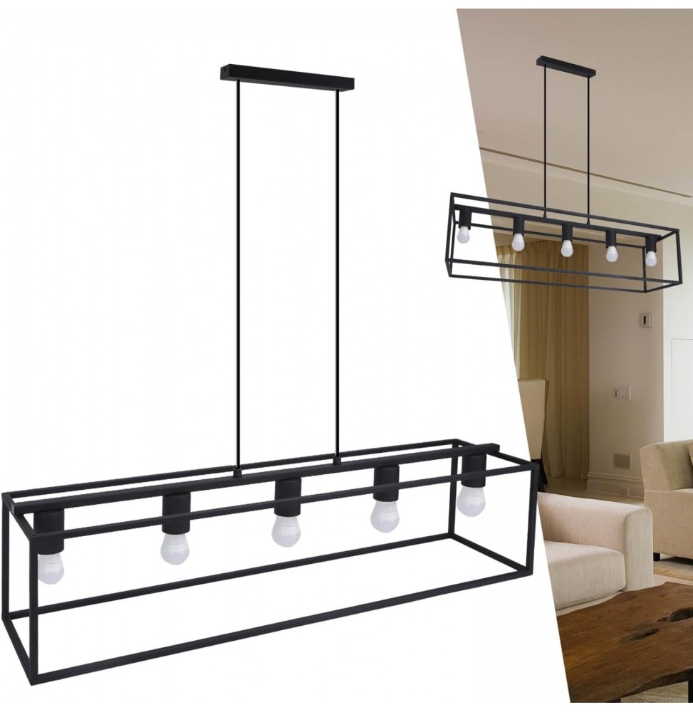 Aigostar Lampadario A Sospensione 5 Luci E27 Max 200W Nero Industriale