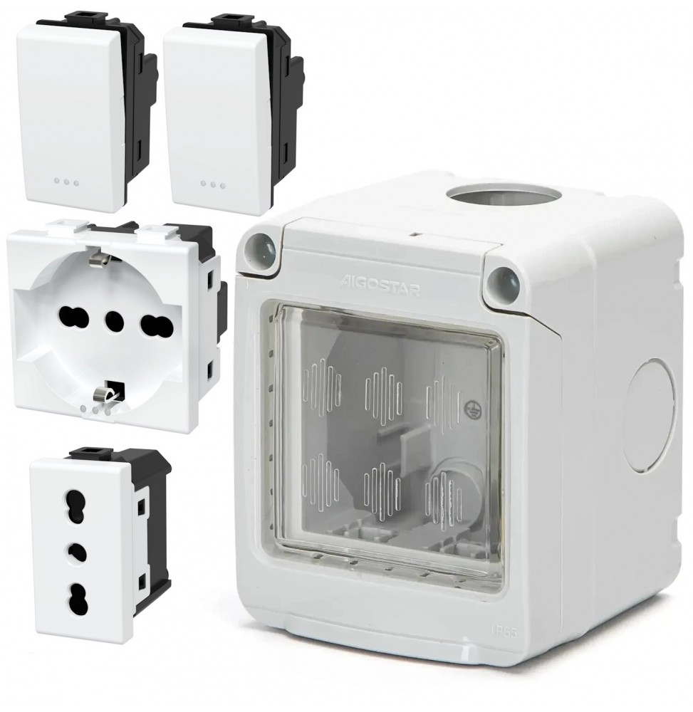 Aigostar Placca Stagna Ip54 Esterno Schuko Bipasso Interruttore Pulsante