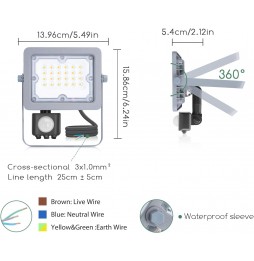 Aigostar Faro LED 20W Sensore PIR 1650lm 4000K IP65 Luce Naturale