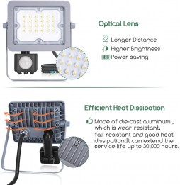 Aigostar Faro LED 20W Sensore PIR 1650lm 4000K IP65 Luce Naturale