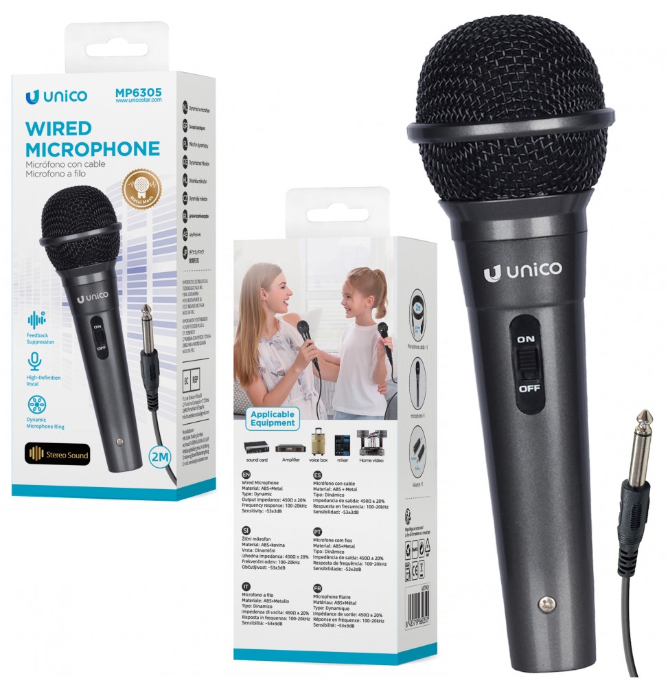 Unico Microfono Dinamico Professionale Griglia Metallica Cavo 2m Adattatore 3.5mm
