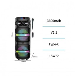 Unico BS9370 USB TF FM Cassa karaoke Bluetooth DJ Party Speaker 30W luci LED