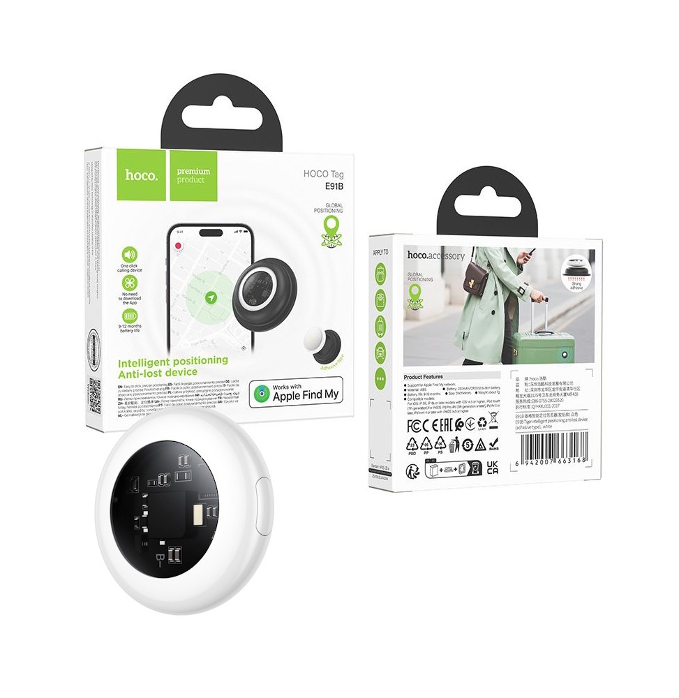 Hoco TAG E91B Localizzatore Certificato Apple Find My iOS 14.5 Batteria 12 Mesi