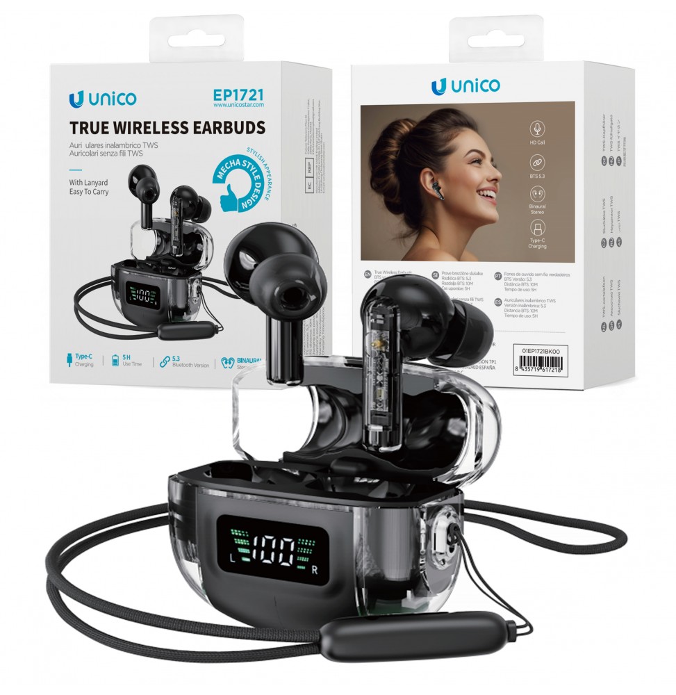 Unico EP1721 Cuffie Auricolari Wireless Bluetooth® 5.3 Sport Iphone Xiaomi Samsung