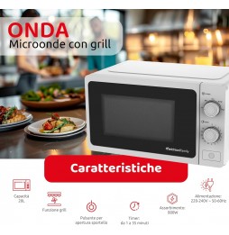 Melchioni Microonde Onda 20 Litri con Grill 800W Timer 35 min Scongelamento
