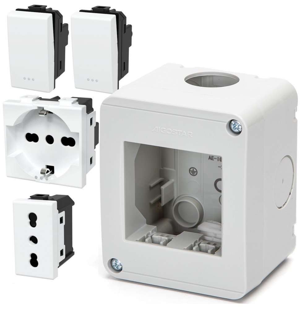 Aigostar Placca Completa Da Superfice Schuko Bipasso Interruttore Pulsante