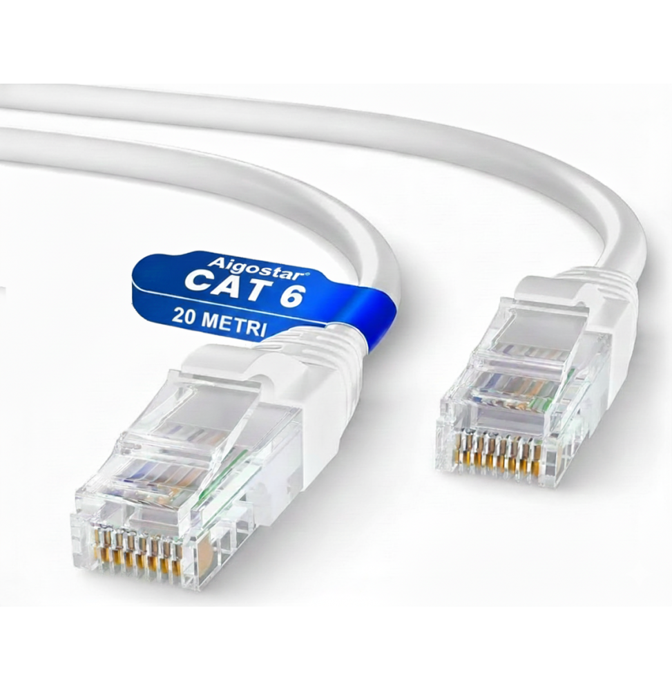 Aigostar Cavo di Rete Ethernet CAT6 20m Grigio Alta Velocità Rete PC Router