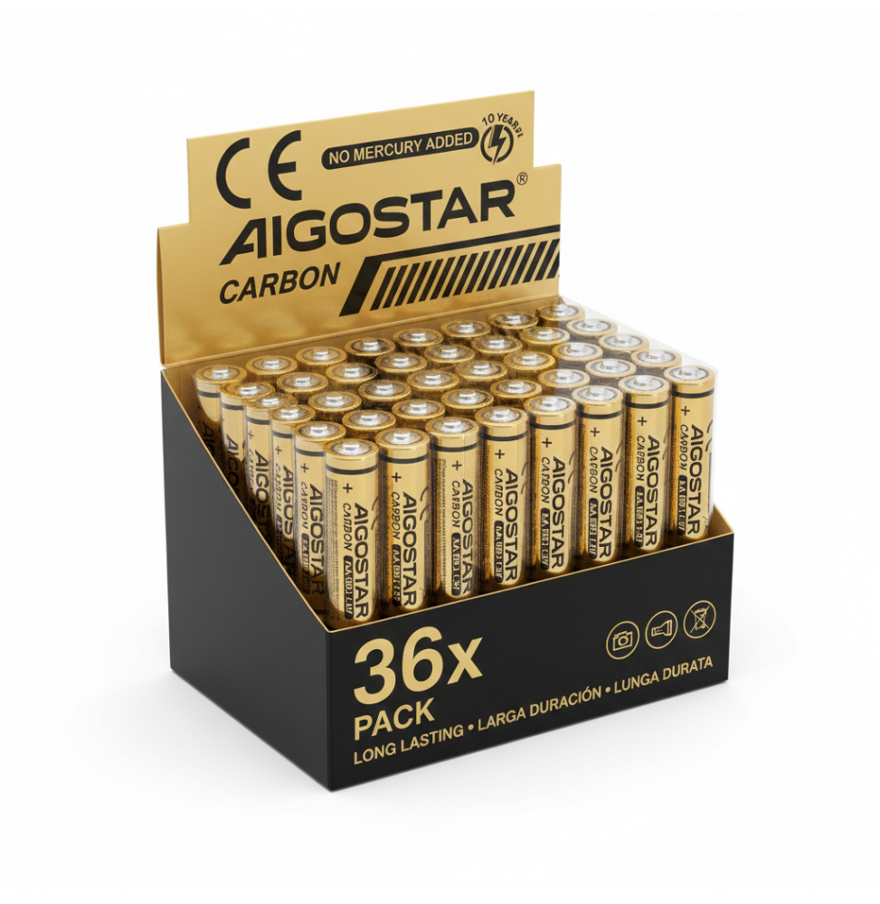 Aigostar Batterie AAA Mini Stilo Zinco Carbone 1.5V Set 36 Pezzi
