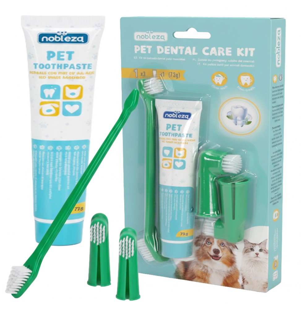 Nobleza Set Igiene Orale Cani/Gatti Spazzolino Doppia Estremità Dentifricio