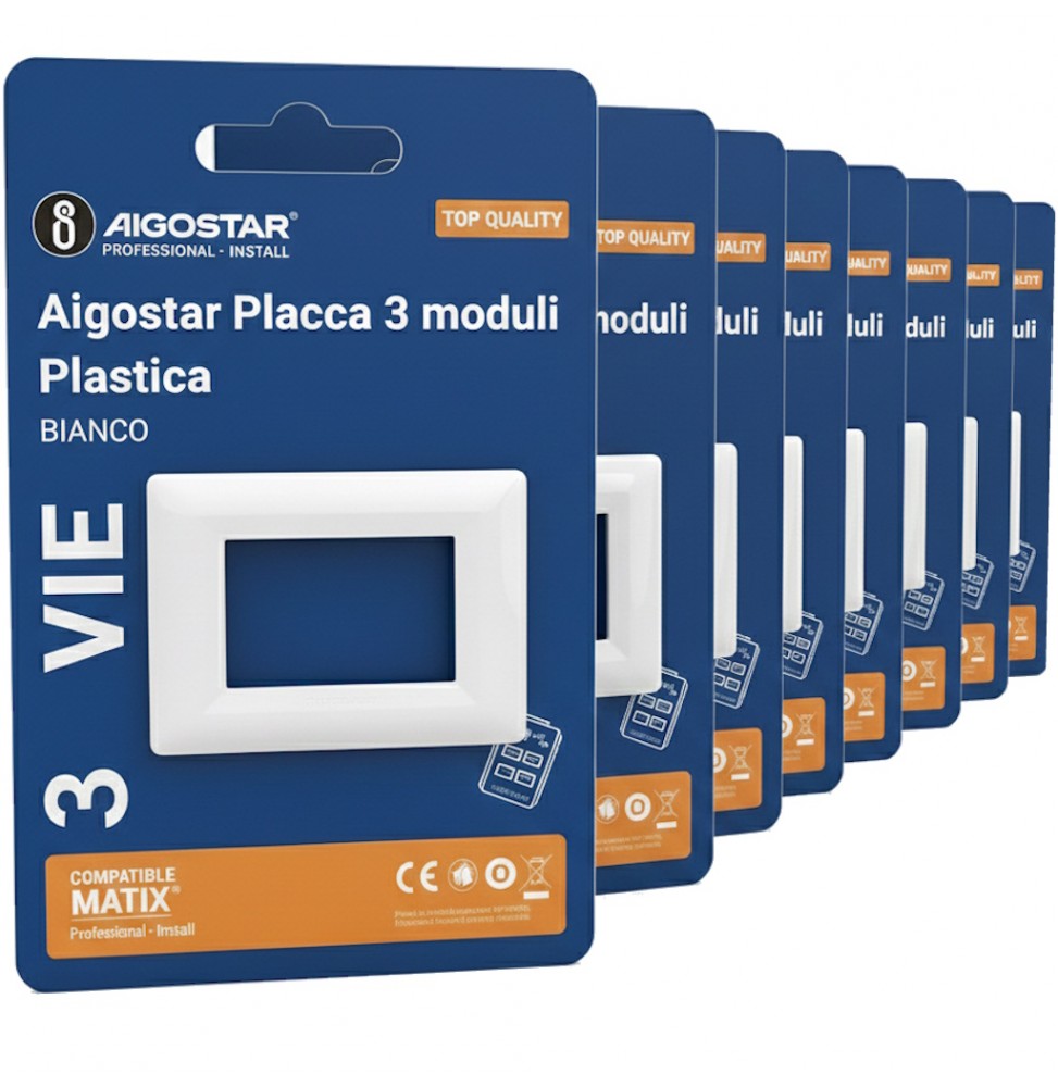 Aigostar Placca 3 Moduli Plastica Bianca Serie Serie Biticino Matix 8 Pezzi