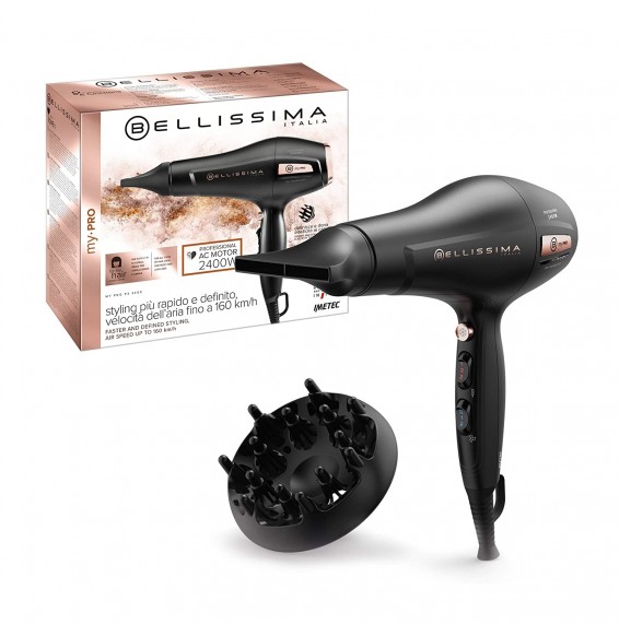 Imetec Bellissima My Pro P3 3400 Asciugacapelli con motore AC professionale, tecnologia a ioni griglia ceramica 2400W