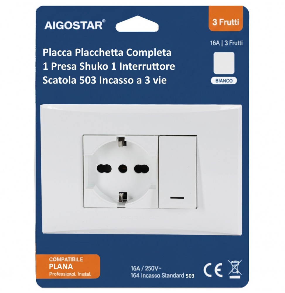 Aigostar Placca Placchetta Completa Shuko Interruttore 16a Incasso 503