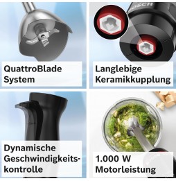 Bosch Frullatore Immersione ErgoMaster 1000W Sottovuoto Inox Nero MSM4B6V2