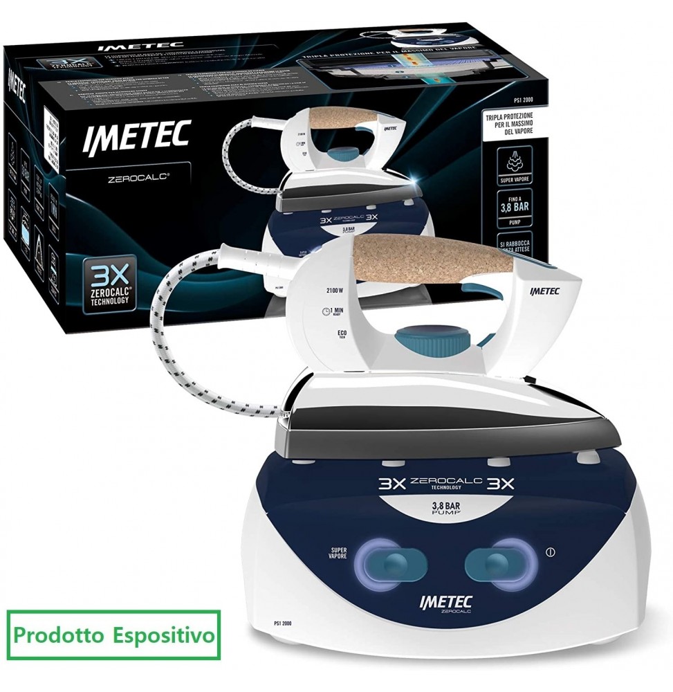 Imetec ZeroCalc PS1 2000 Ferro da Stiro con Caldaia Compatto 2100W Vapore 3.8 Bar