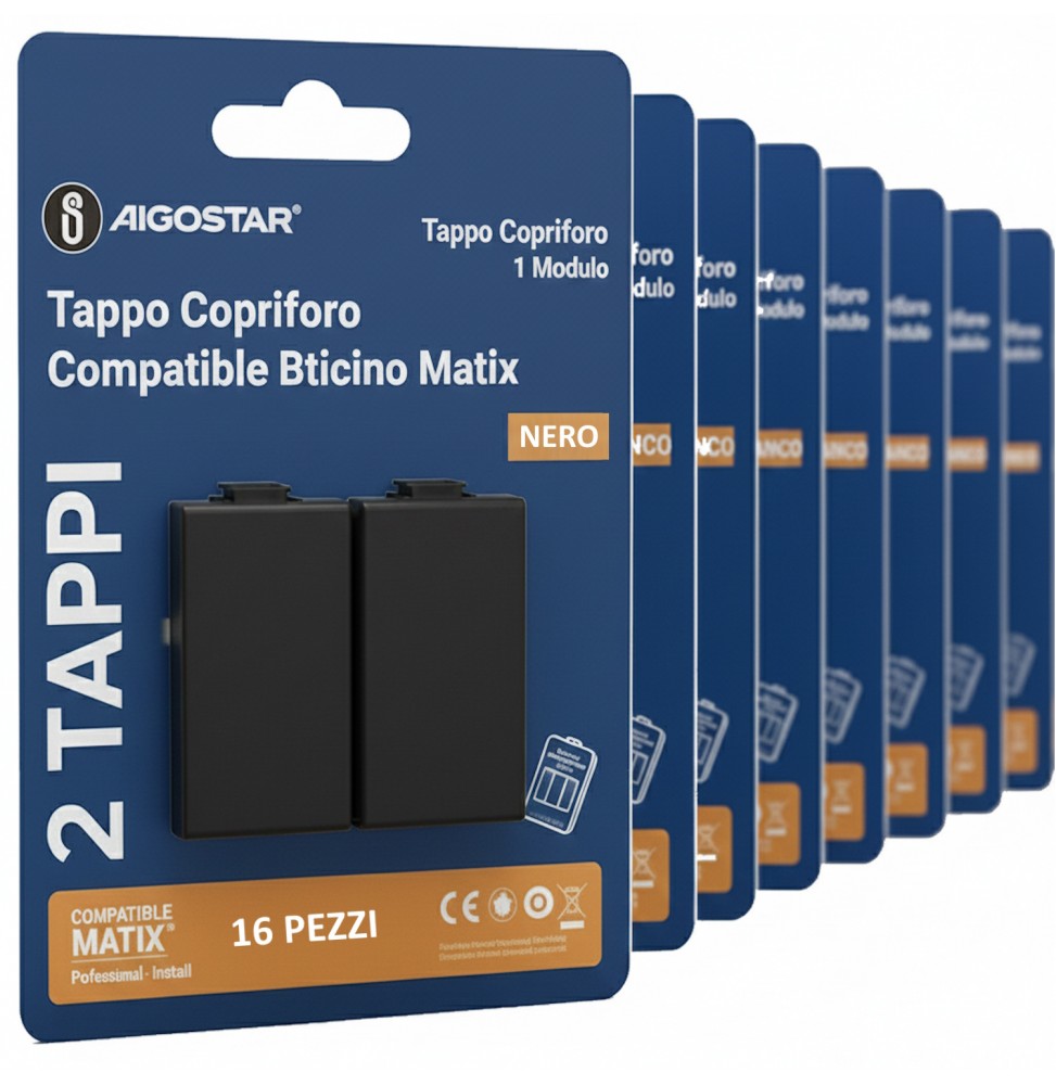 Aigostar Tappo copriforo Nero compatibile Serie Biticino Matix 16 Pezzi
