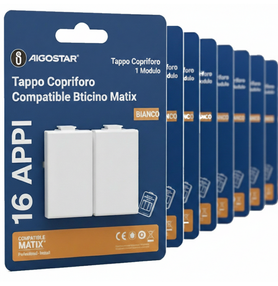 Aigostar Tappo copriforo Bianco compatibile Serie Biticino Matix 16 Pezzi